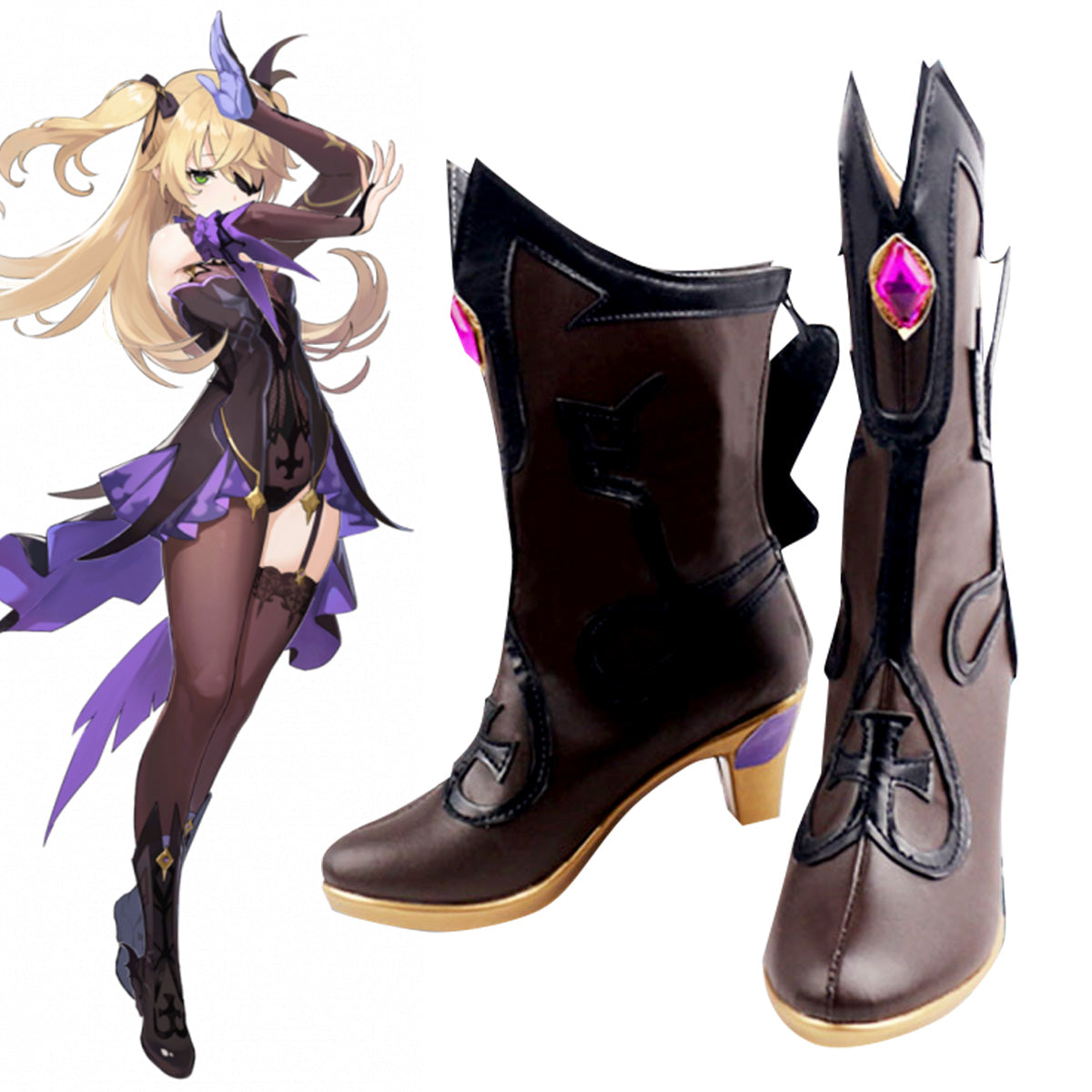 Genshin Impact Fischl Brown Cosplay Shoes Shoes/Boots - Tophatter Daily Deals